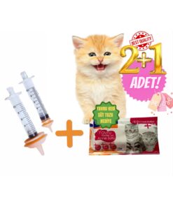 Evcil Hayvan Mini Silikon Meme besleme ucu 2 adet ve 1 adet kedi süt tozu hediyeli