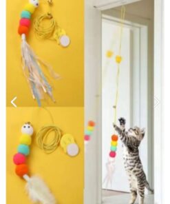 elastik yapışkanlı kedi oyun oltası ayarlanabilir renkli tüylü komik tırtıl ve zilli